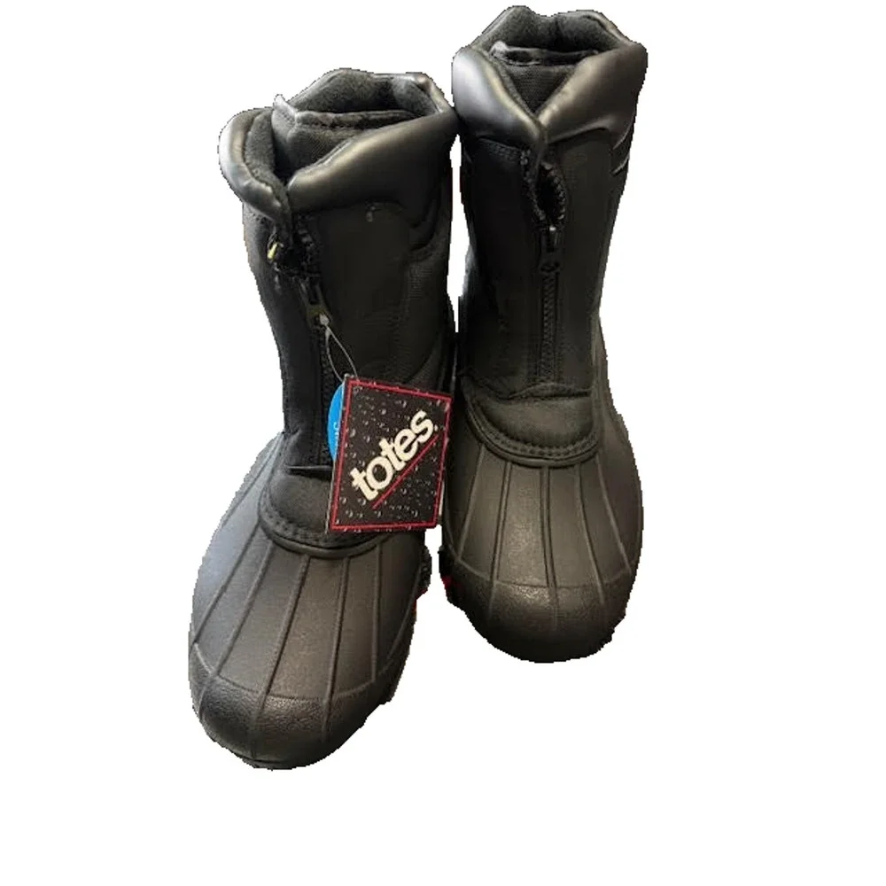 Totes Cassel Mens 12 Black Waterproof Insulated Winter Snow Boots Front Zip